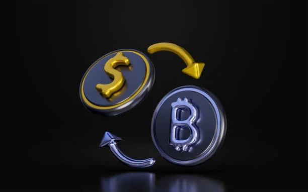 Bitcoin with dollar and rotation arrow