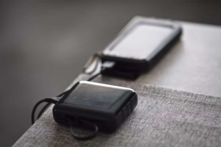 power bank and mobile on table