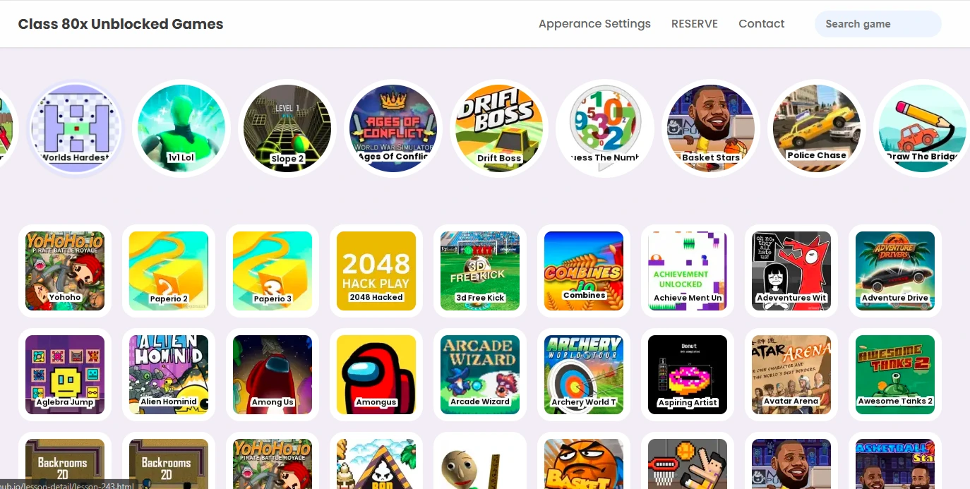 classroom 80x games interface