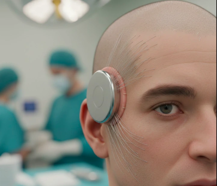 Concept illustration showing how a Neuralink-style brain implant could allow humans to control technology using brain signals in 2025