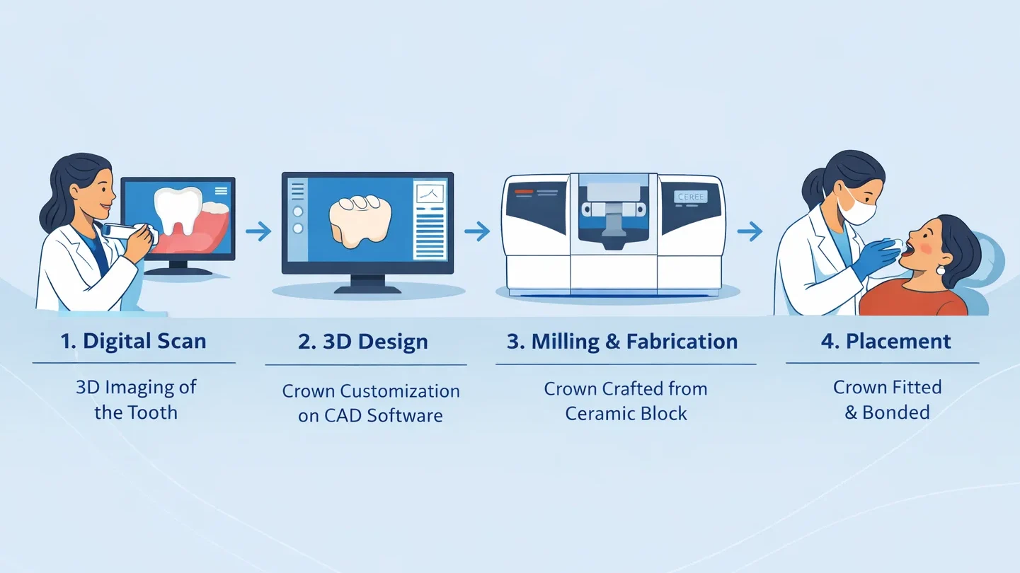 Same-Day Smile: How CEREC Crowns Revolutionize Dental Restorations 2 CEREC dental crown process explained