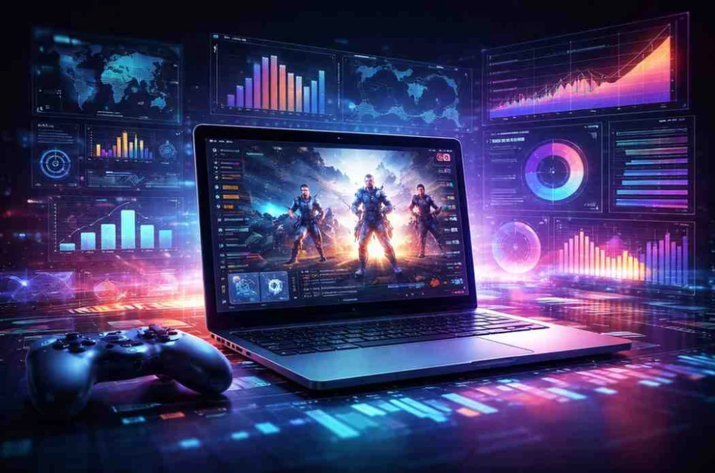From Gameplay Data to Business Insights: What Online Games Teach Us About Digital Platforms 1 Futuristic-gaming-data-analysis-visualized