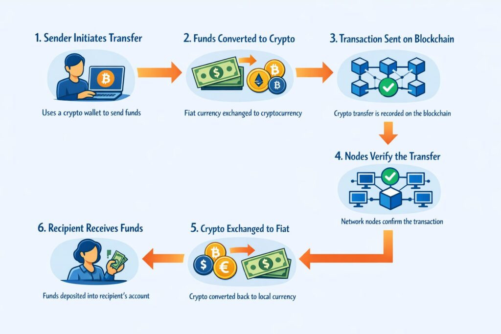 Cryptocurrency transfer process infographic