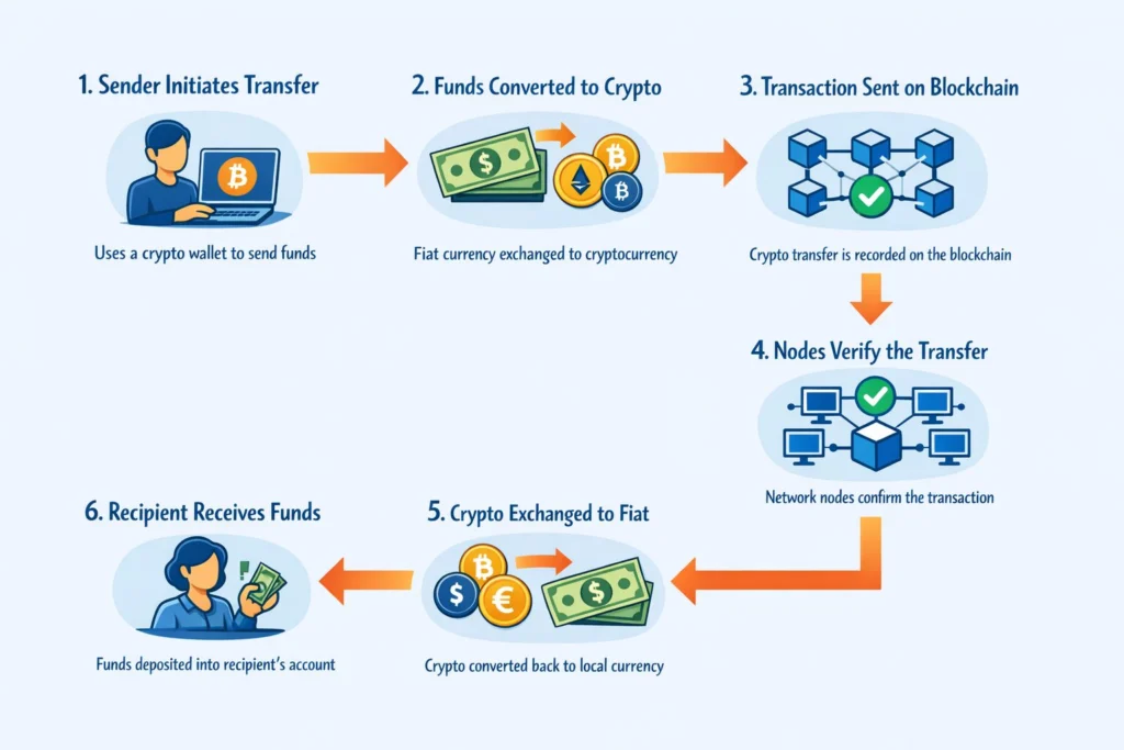 Cryptocurrency transfer process infographic