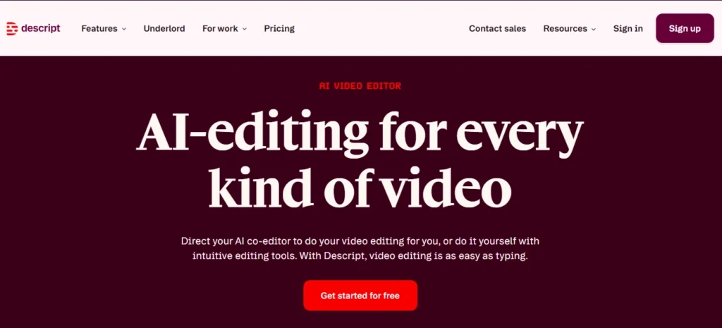 descript AI video creating tool