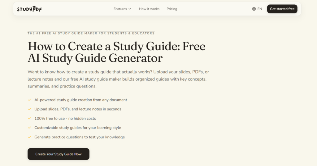 Study Guide Generator Free PDF Download: The Ultimate AI-Powered Learning Guide 2 dashborad of study pdf