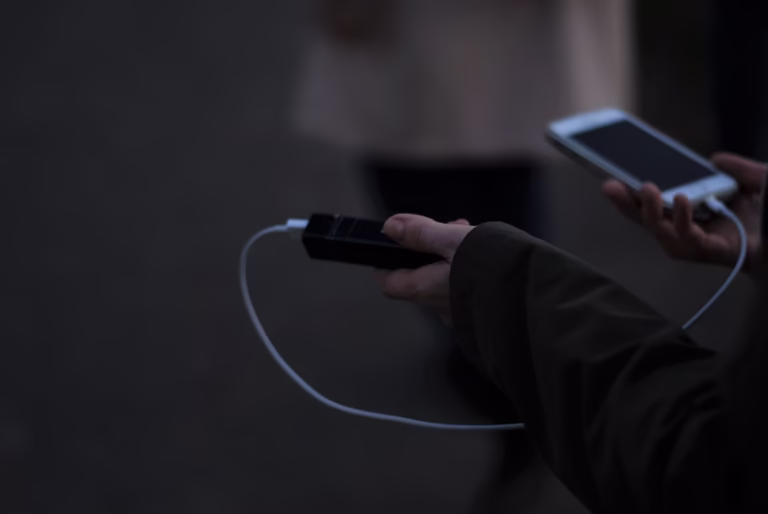 power bank attached to a cell phone
