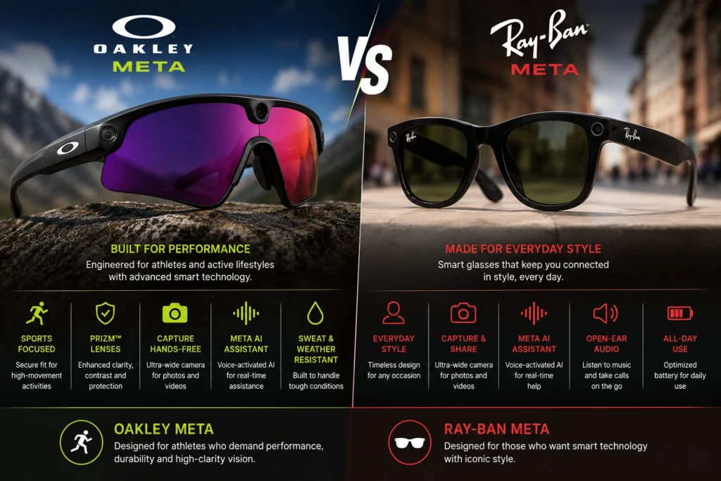 Oakley Meta Smart Glasses Explained: Features, Design, AI Technology, Pricing, Benefits, and Complete Athlete Guide 3 rayban vs oakley